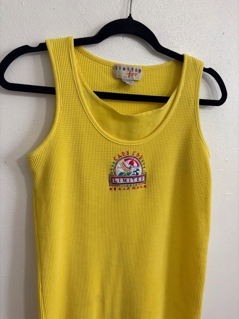 Vintage Limited Too Sunny Yellow Waffle Knit Tank with Embroidered Cape Cod